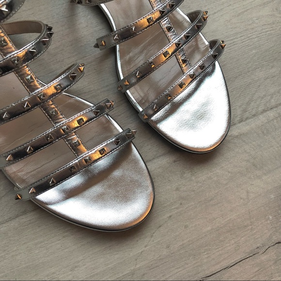 Valentino Silver Rockstud Gladiator Sandals Sz40 - Picture 10 of 11